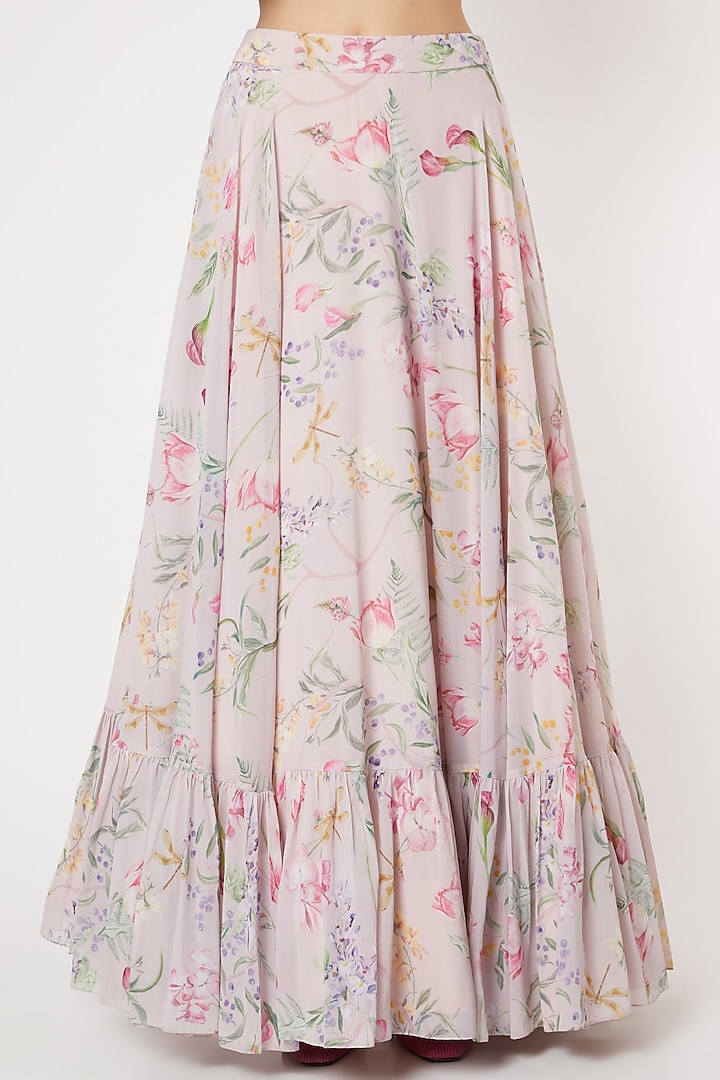 Blush Pink Floral Hand Printed Skirt Set by DUARA at Pernia's Pop Up Shop
