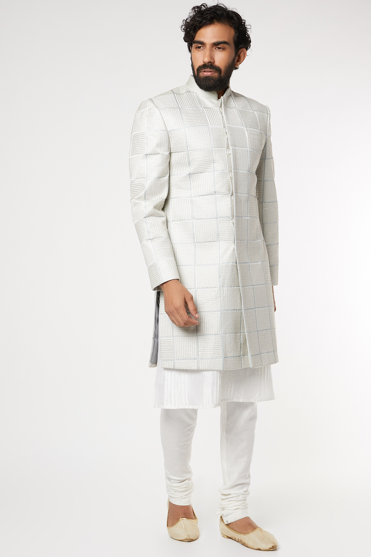 Ice Blue Wedding Sherwani Set With Chawla Taka Threadwork by DUARA Men at Pernia's Pop Up Shop