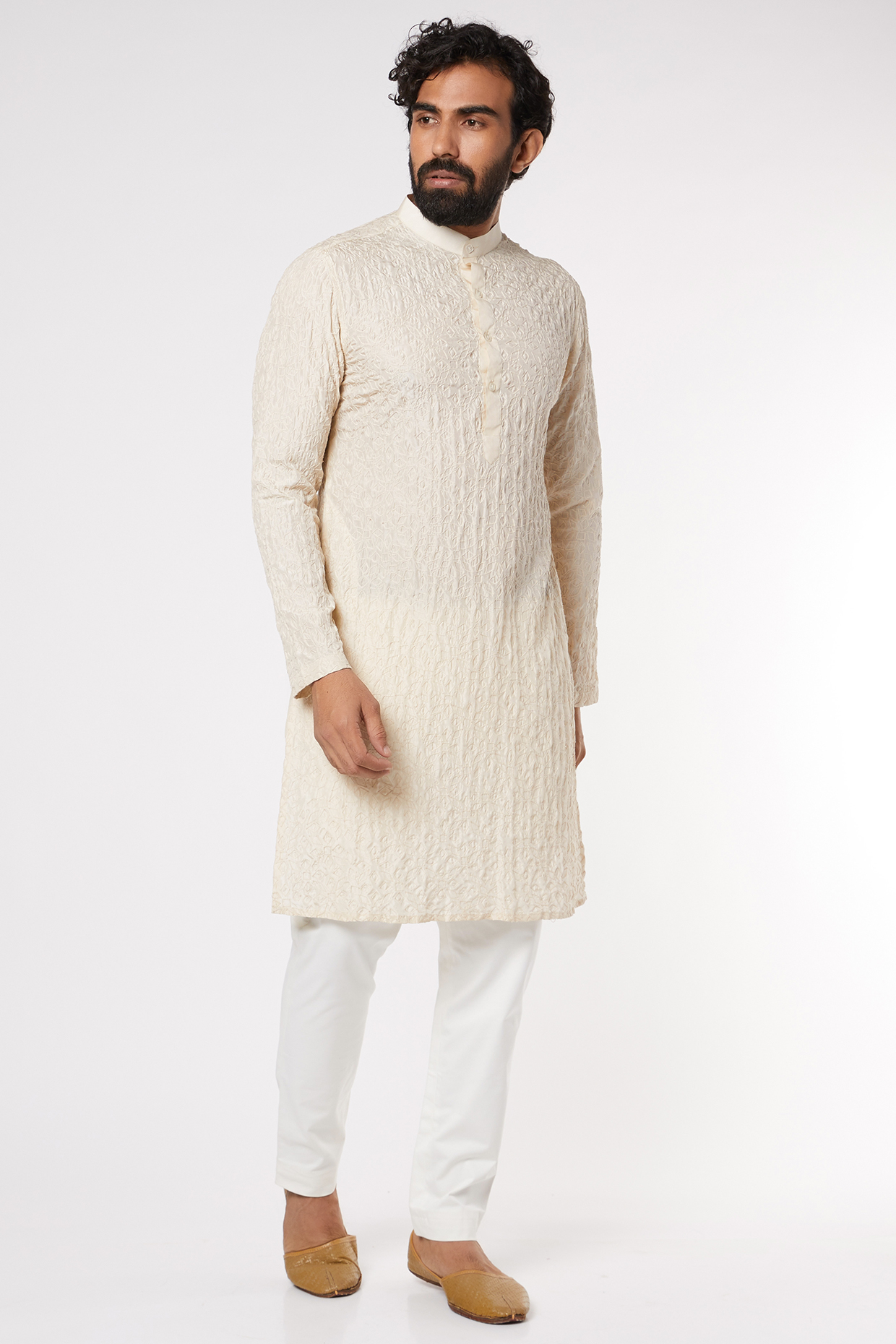 Beige Embroidered Kurta Set by DUARA Men