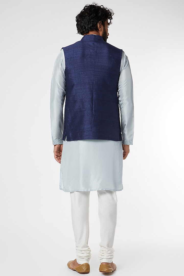 Dark Blue Pintucked Bundi Jacket Set by DUARA Men at Pernia's Pop Up Shop