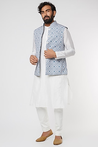 White Pintuck Kurta Set by DUARA Men