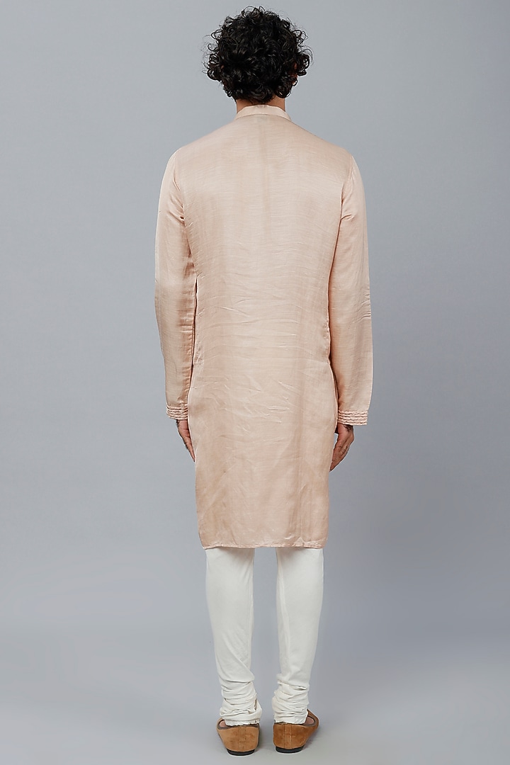 Salmon Pink Linen Satin Kurta by DUARA MEN at Pernia's Pop Up Shop