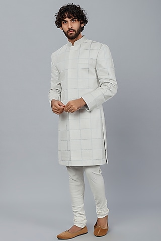 Ice Blue Achkan Jacket Set by DUARA MEN