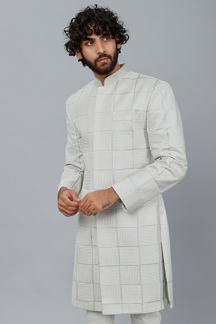 Ice Blue Achkan Jacket Set by DUARA MEN at Pernia's Pop Up Shop