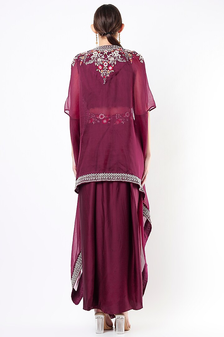 Maroon Embroidered Draped Skirt Set by Usha Bagri at Pernia's Pop Up Shop