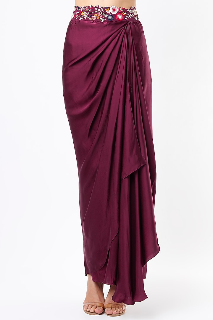 Maroon Embroidered Draped Skirt Set by Usha Bagri at Pernia's Pop Up Shop