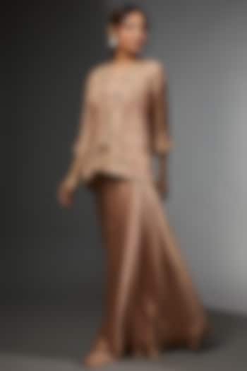 Beige Organza Embroidered Jacket Set by USHA BAGRI at Pernia's Pop Up Shop