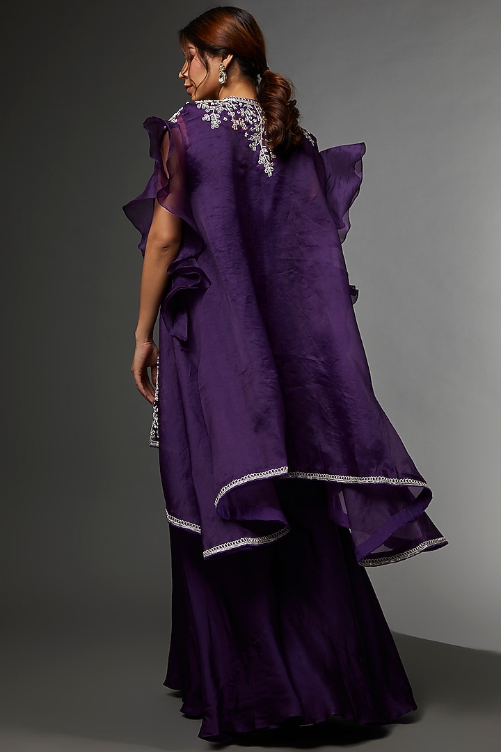 Purple Chiffon Kurta Set With Cape by USHA BAGRI at Pernia's Pop Up Shop