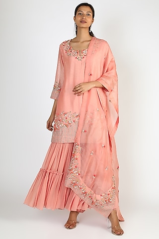 Pink Georgette Palazzo Pant Set by USHA BAGRI