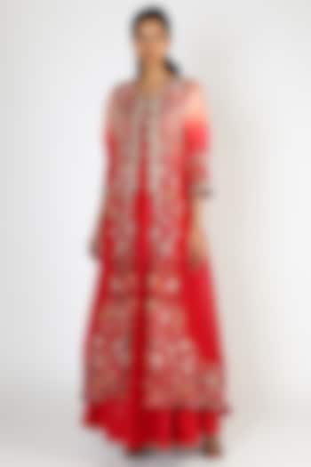Red Long Jacket With Inner by USHA BAGRI