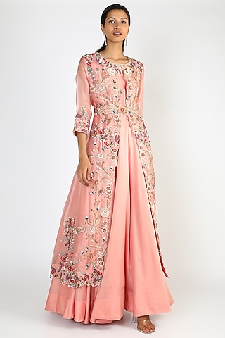 Pink Cape Set With Belt by USHA BAGRI