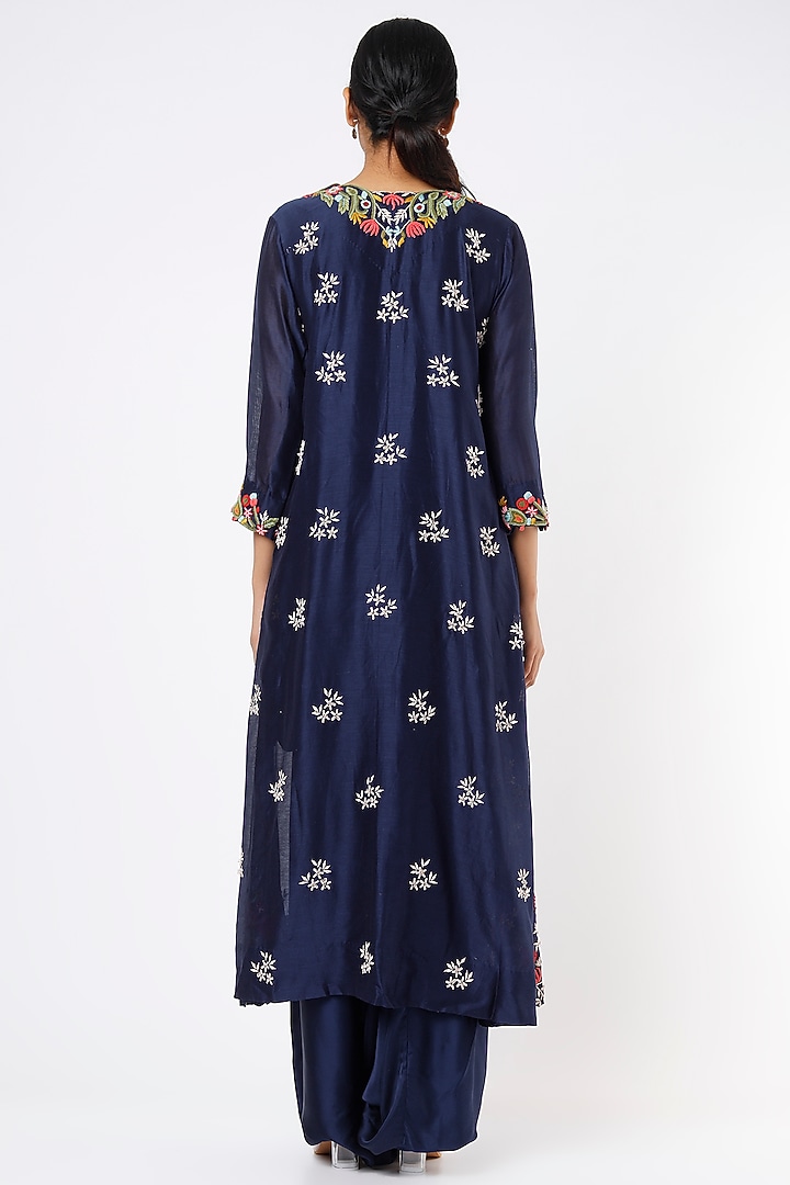 Navy Blue Chiffon Kurta Set by Usha Bagri at Pernia's Pop Up Shop
