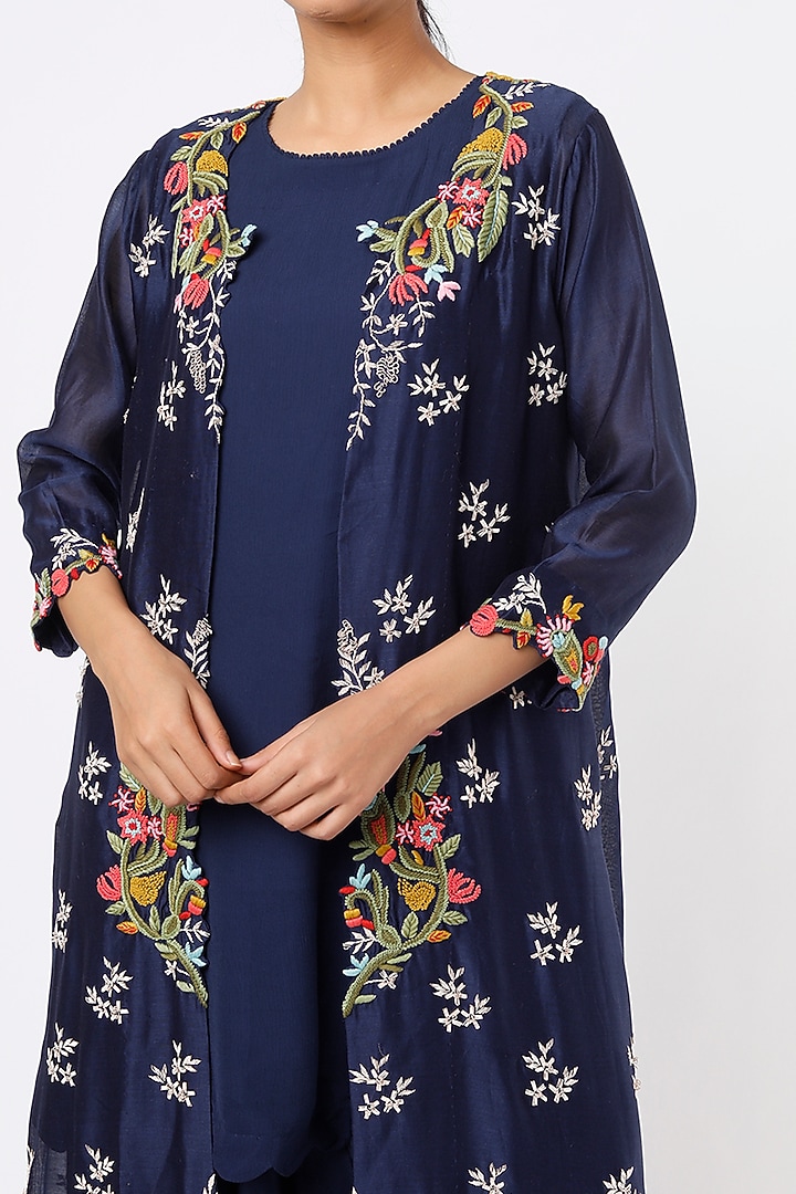 Navy Blue Chiffon Kurta Set by Usha Bagri at Pernia's Pop Up Shop