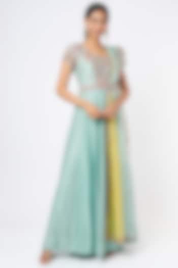 Sky Blue Hand Embroidered Wedding Anarkali Set by Usha Bagri at Pernia's Pop Up Shop