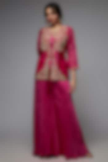 Pink Organza Embroidered Jacket Set by USHA BAGRI at Pernia's Pop Up Shop