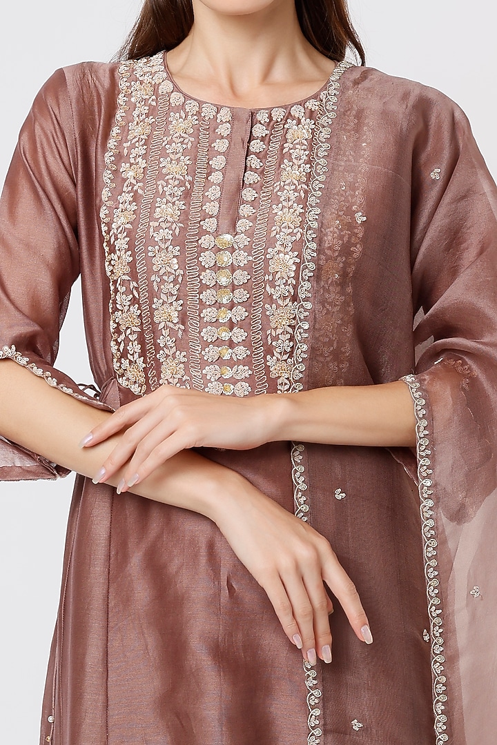 Brown Embroidered Kurta Set by USHA BAGRI at Pernia's Pop Up Shop