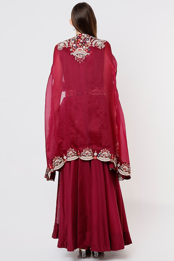 Red Embroidered Wedding Anarkali Set by USHA BAGRI at Pernia's Pop Up Shop