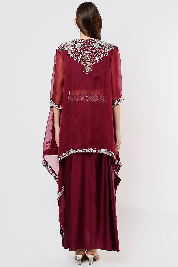 Wine Embroidered Skirt Set by USHA BAGRI at Pernia's Pop Up Shop