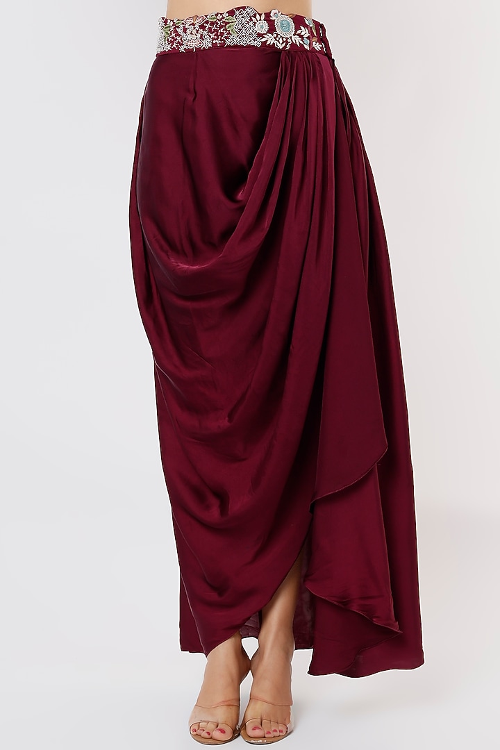 Wine Embroidered Skirt Set by USHA BAGRI at Pernia's Pop Up Shop
