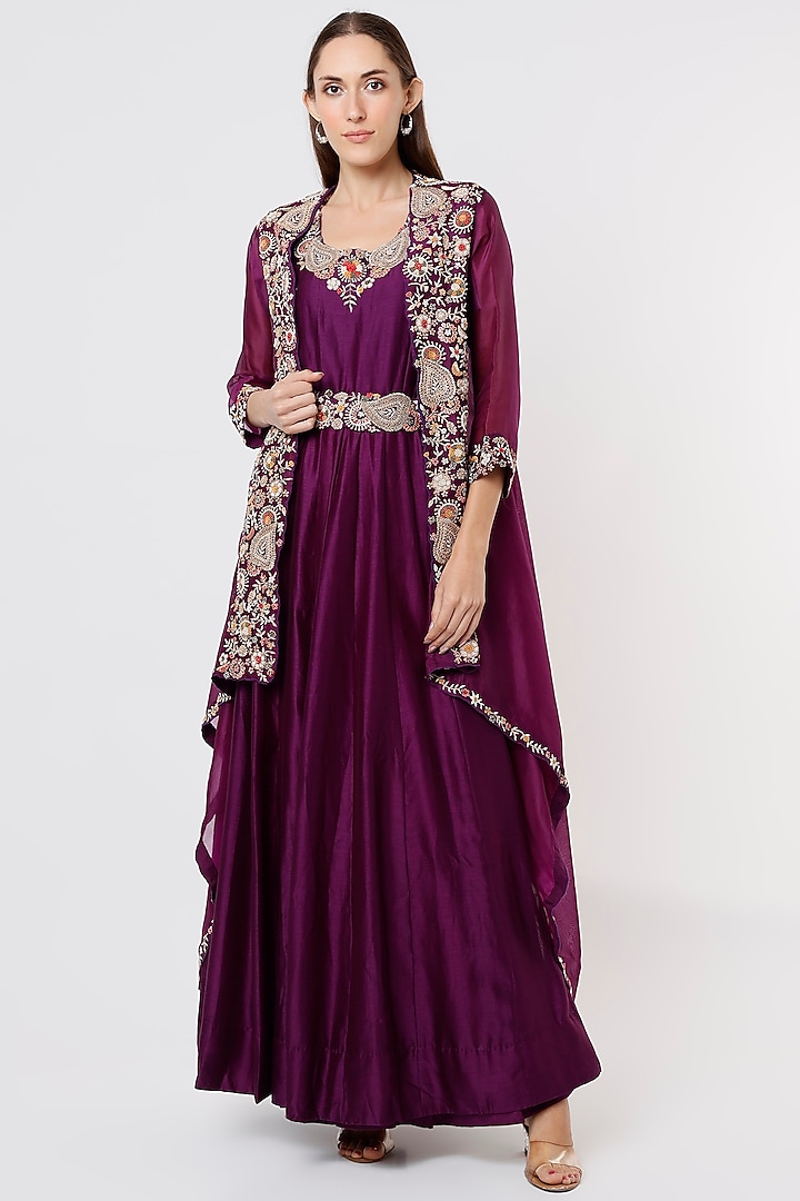 Purple Embroidered Anarkali Set by USHA BAGRI