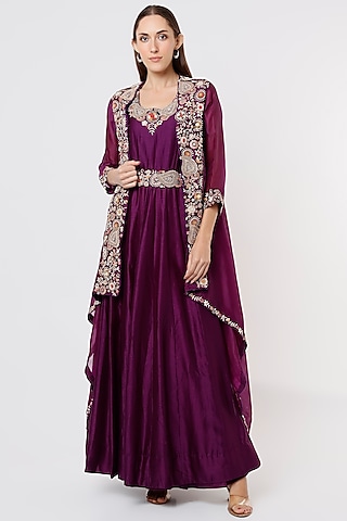 Purple Embroidered Anarkali Set by USHA BAGRI