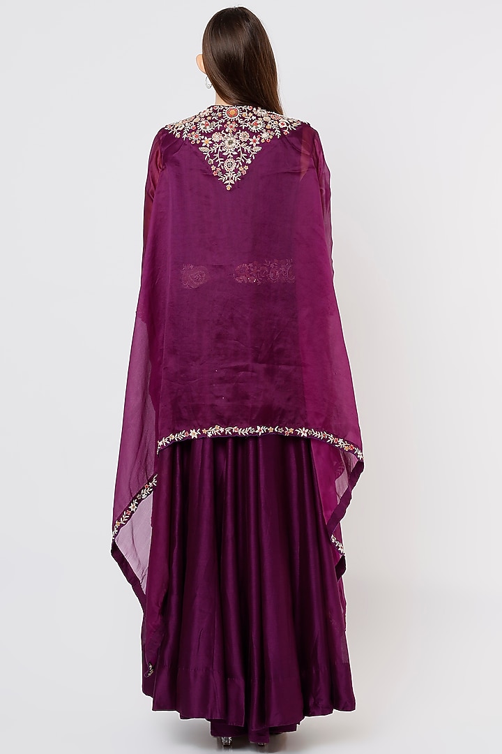 Purple Embroidered Wedding Anarkali Set by USHA BAGRI at Pernia's Pop Up Shop