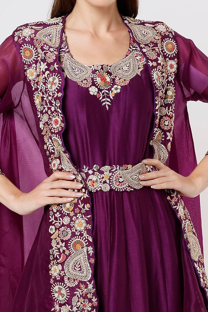 Purple Embroidered Wedding Anarkali Set by USHA BAGRI at Pernia's Pop Up Shop
