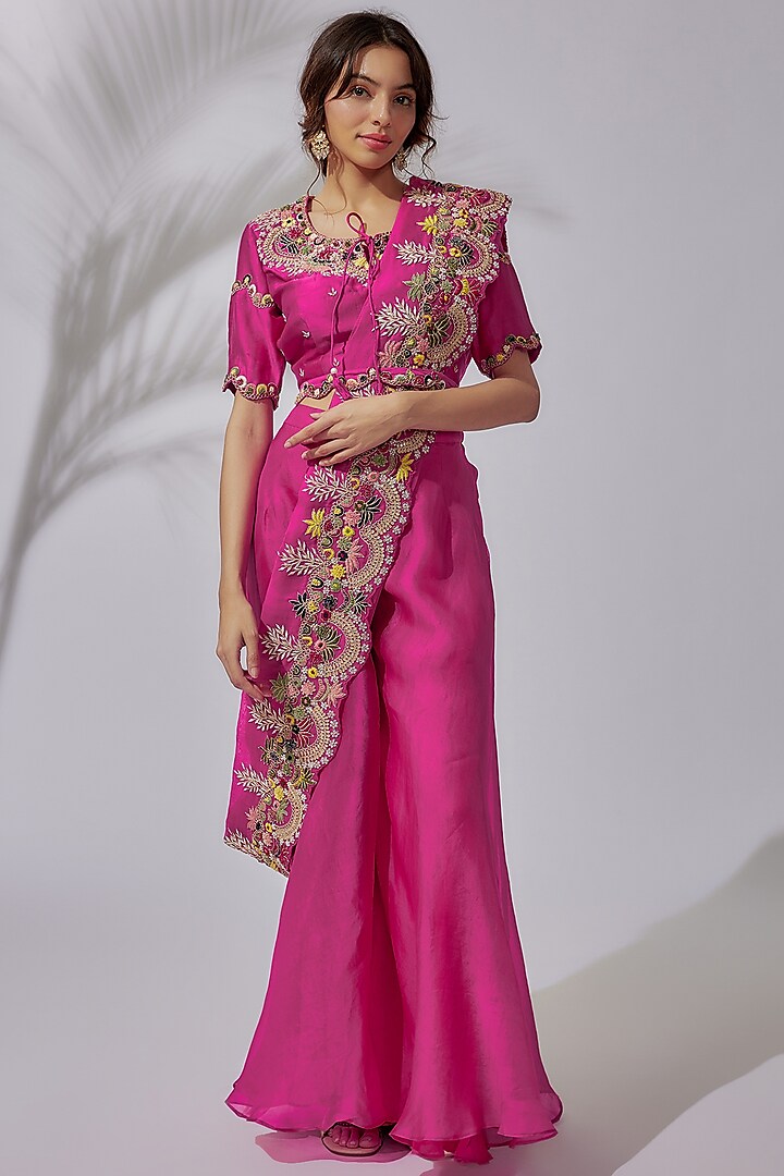 Pink Chanderi Silk Pant Set by USHA BAGRI at Pernia's Pop Up Shop