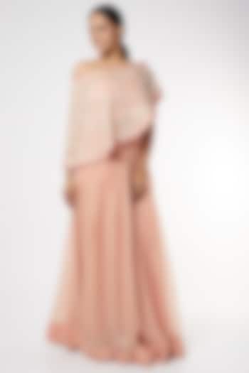 Blush Pink Georgette Skirt Set by USHA BAGRI