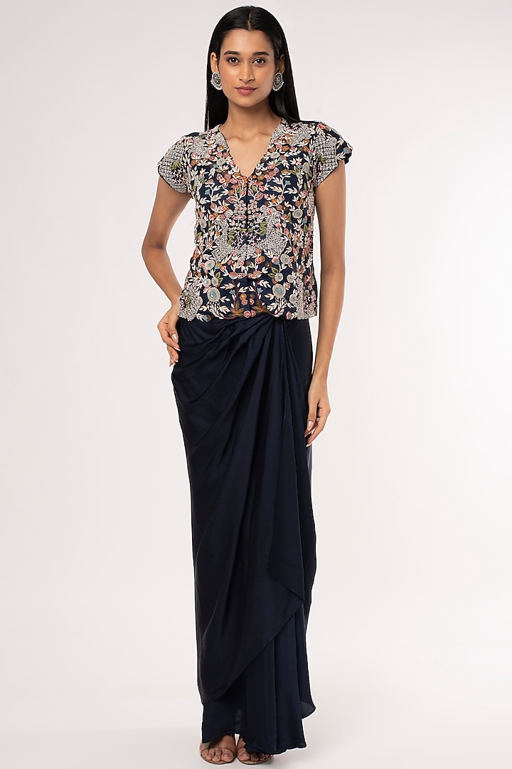 Cobalt Blue Satin Skirt Set by USHA BAGRI at Pernia's Pop Up Shop