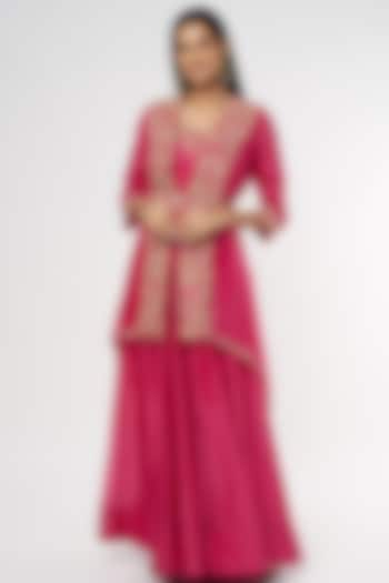 Red Chanderi Anarkali Set by USHA BAGRI at Pernia's Pop Up Shop