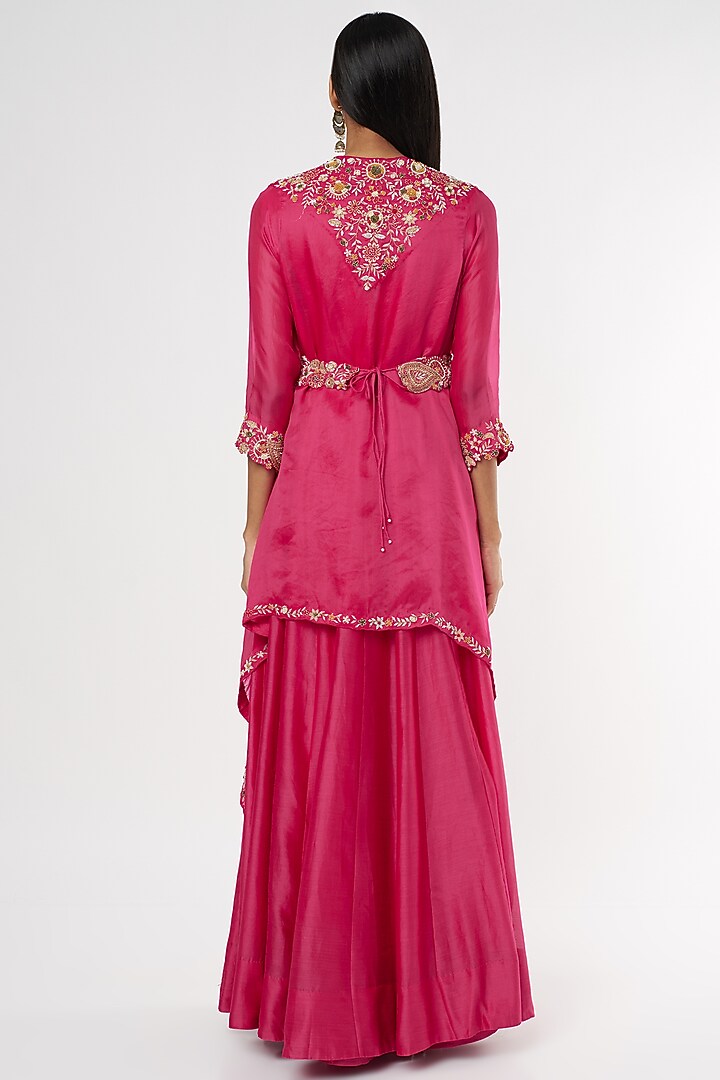 Red Chanderi Wedding Anarkali Set by USHA BAGRI at Pernia's Pop Up Shop