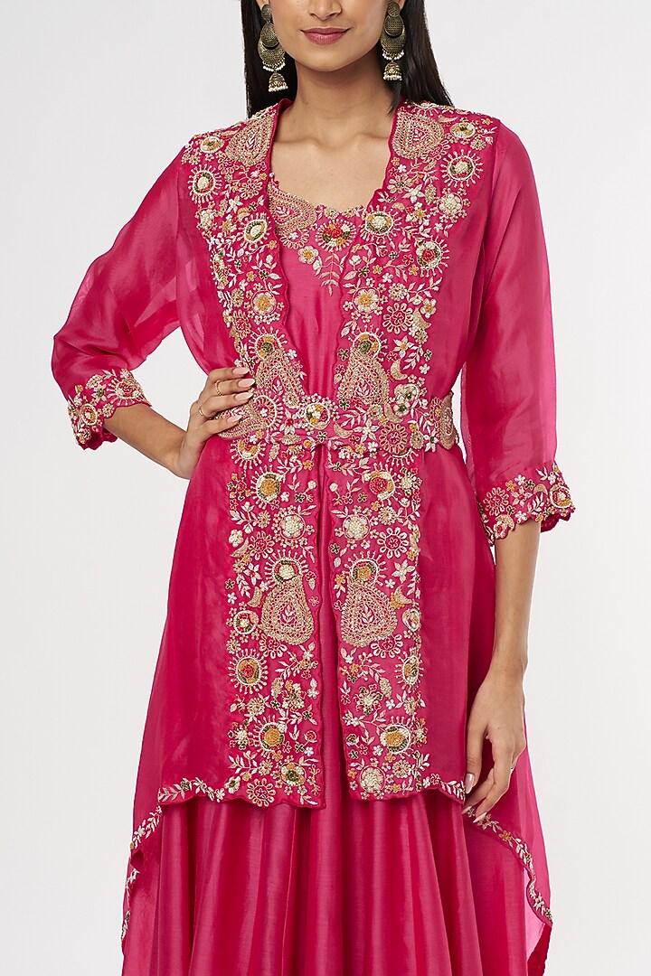 Red Chanderi Wedding Anarkali Set by USHA BAGRI at Pernia's Pop Up Shop