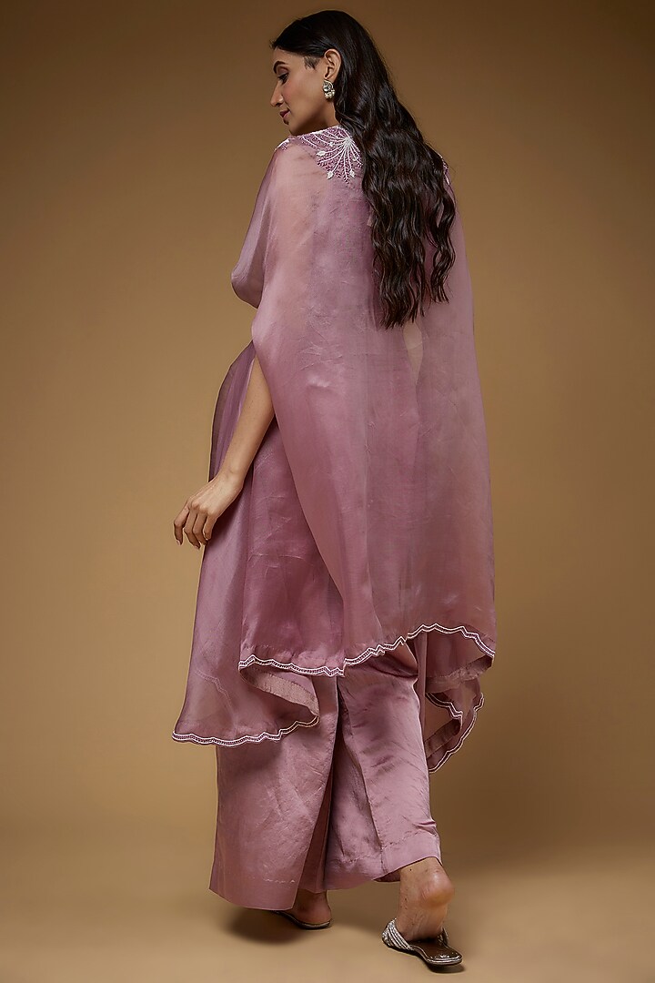 Purple Organza Embroidered Cape Set by USHA BAGRI at Pernia's Pop Up Shop