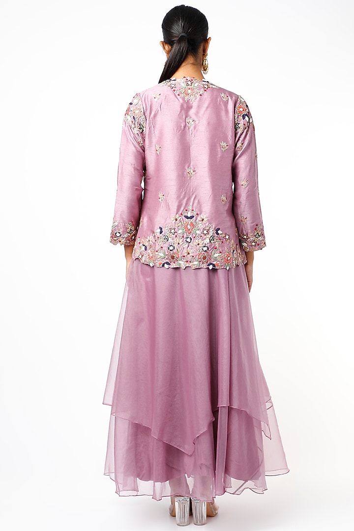 Mauve Layered Skirt Set by USHA BAGRI at Pernia's Pop Up Shop