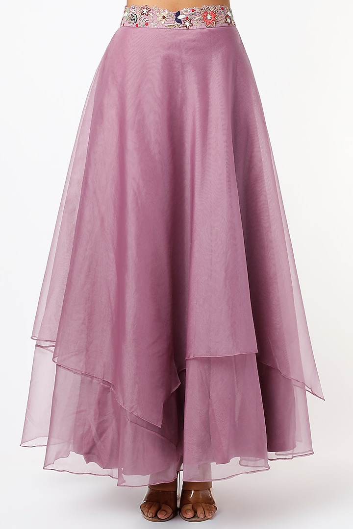 Mauve Layered Skirt Set by USHA BAGRI at Pernia's Pop Up Shop