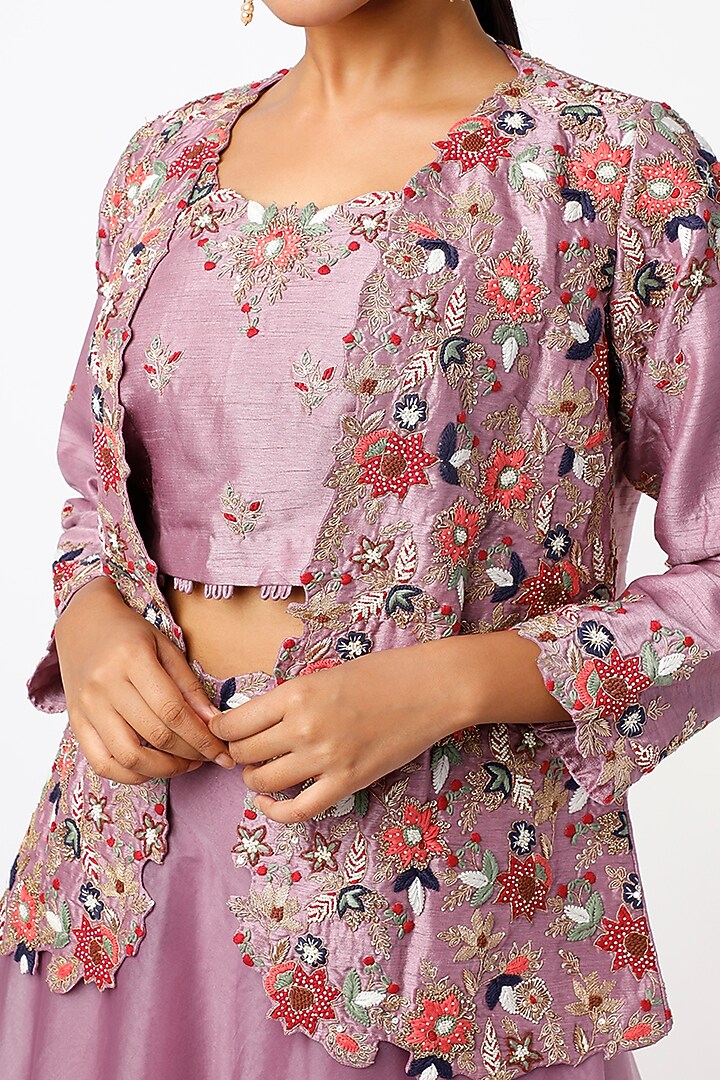 Mauve Layered Skirt Set by USHA BAGRI at Pernia's Pop Up Shop