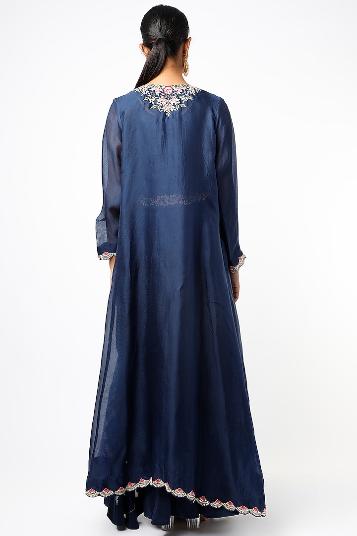 Midnight Blue Hand Embroidered Jacket Set by USHA BAGRI at Pernia's Pop Up Shop