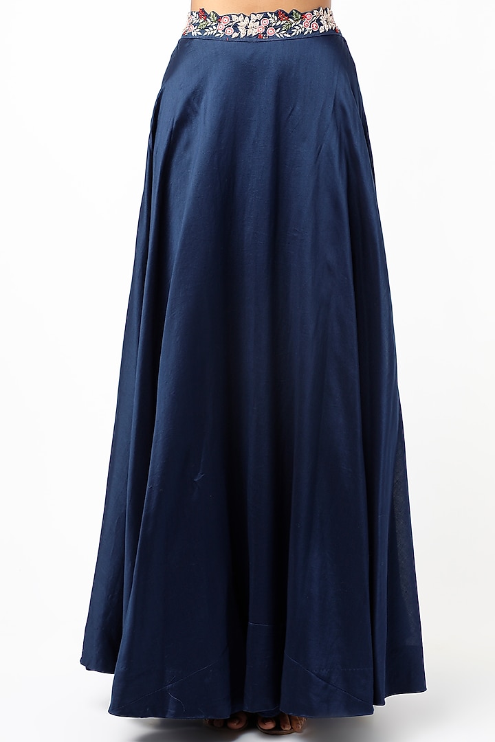 Midnight Blue Hand Embroidered Jacket Set by USHA BAGRI at Pernia's Pop Up Shop