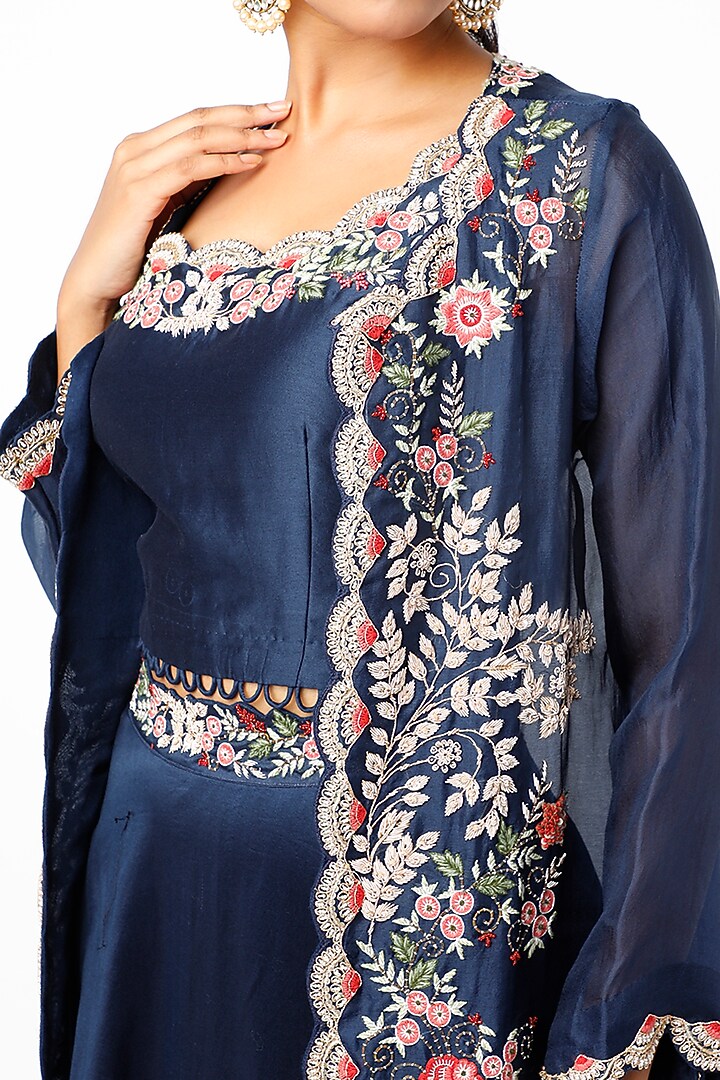 Midnight Blue Hand Embroidered Jacket Set by USHA BAGRI at Pernia's Pop Up Shop