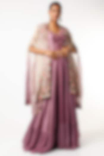 Mauve Silk Skirt Set by USHA BAGRI at Pernia's Pop Up Shop