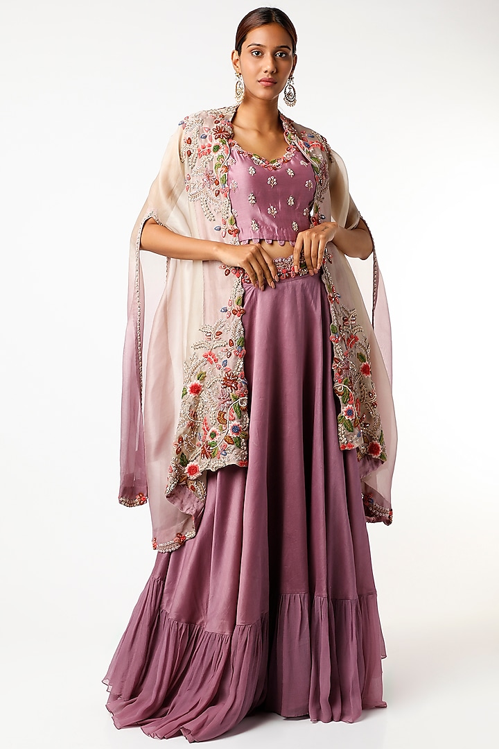 Mauve Silk Skirt Set by USHA BAGRI at Pernia's Pop Up Shop