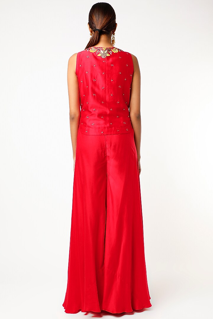 Red Organza Wedding Anarkali Set by USHA BAGRI at Pernia's Pop Up Shop