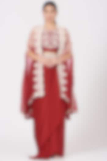 Red Draped Skirt Set by USHA BAGRI at Pernia's Pop Up Shop