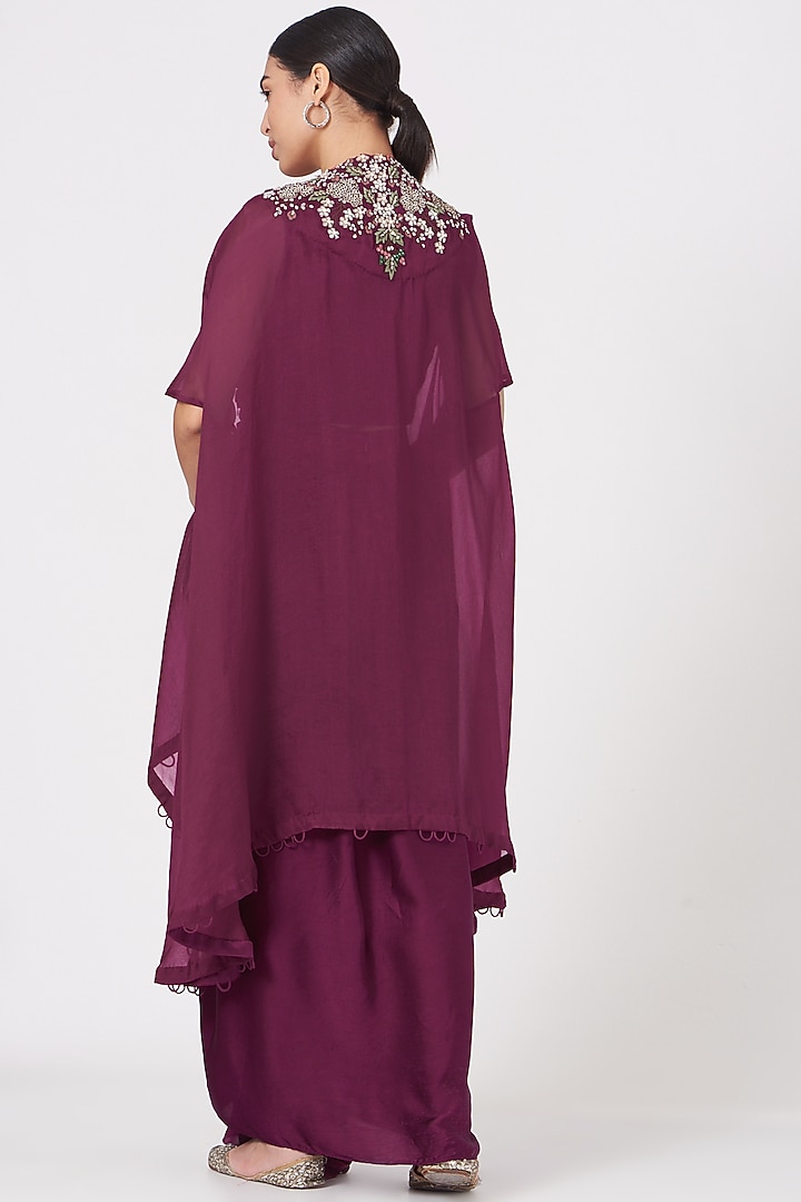Wine Draped Skirt Set by USHA BAGRI at Pernia's Pop Up Shop