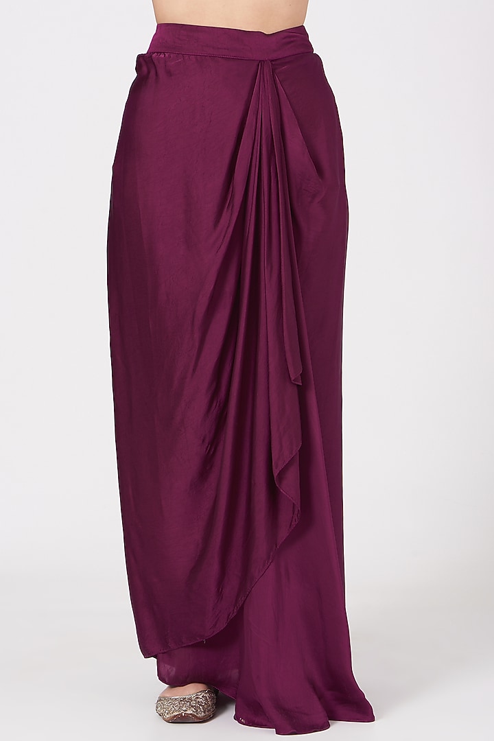 Wine Draped Skirt Set by USHA BAGRI at Pernia's Pop Up Shop