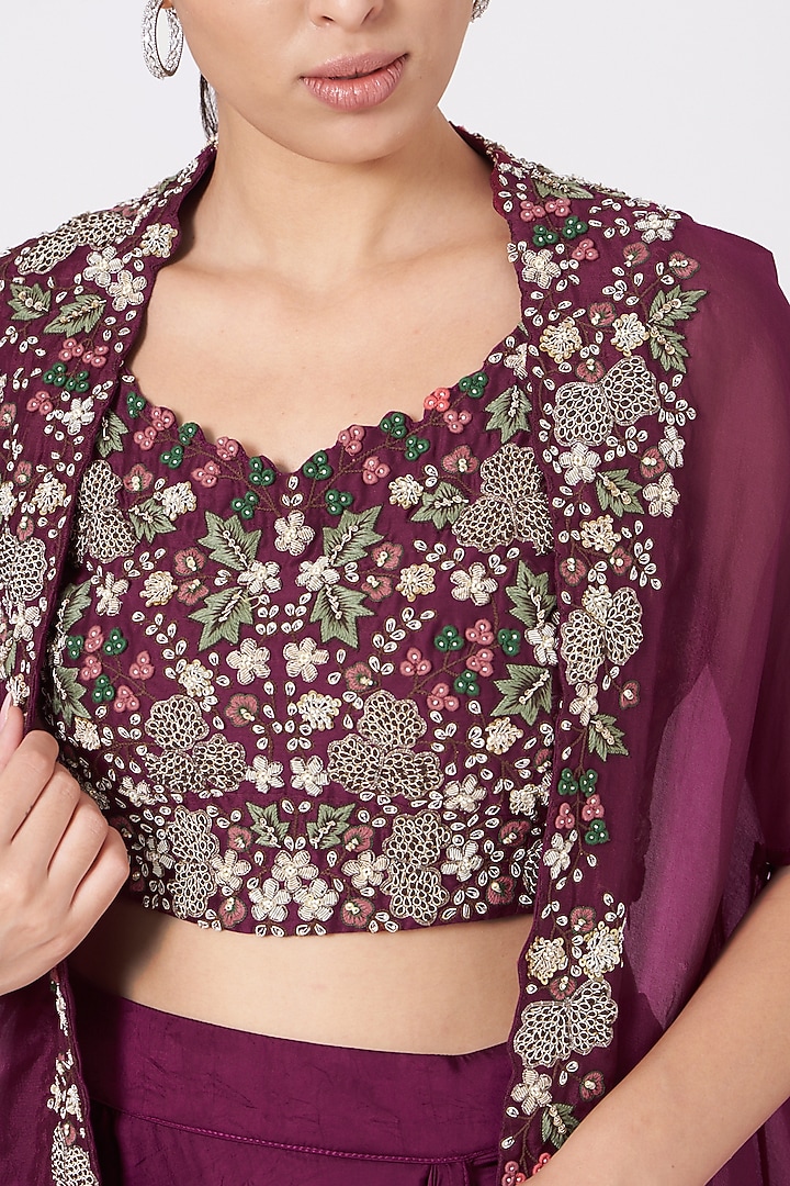 Wine Draped Skirt Set by USHA BAGRI at Pernia's Pop Up Shop