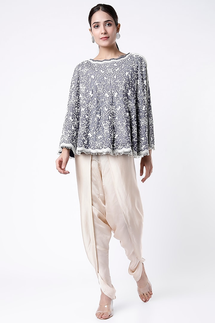 Grey & Beige Silk Dhoti Set by USHA BAGRI at Pernia's Pop Up Shop