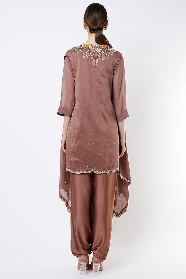 Brown Kurta Set With Cape by USHA BAGRI at Pernia's Pop Up Shop