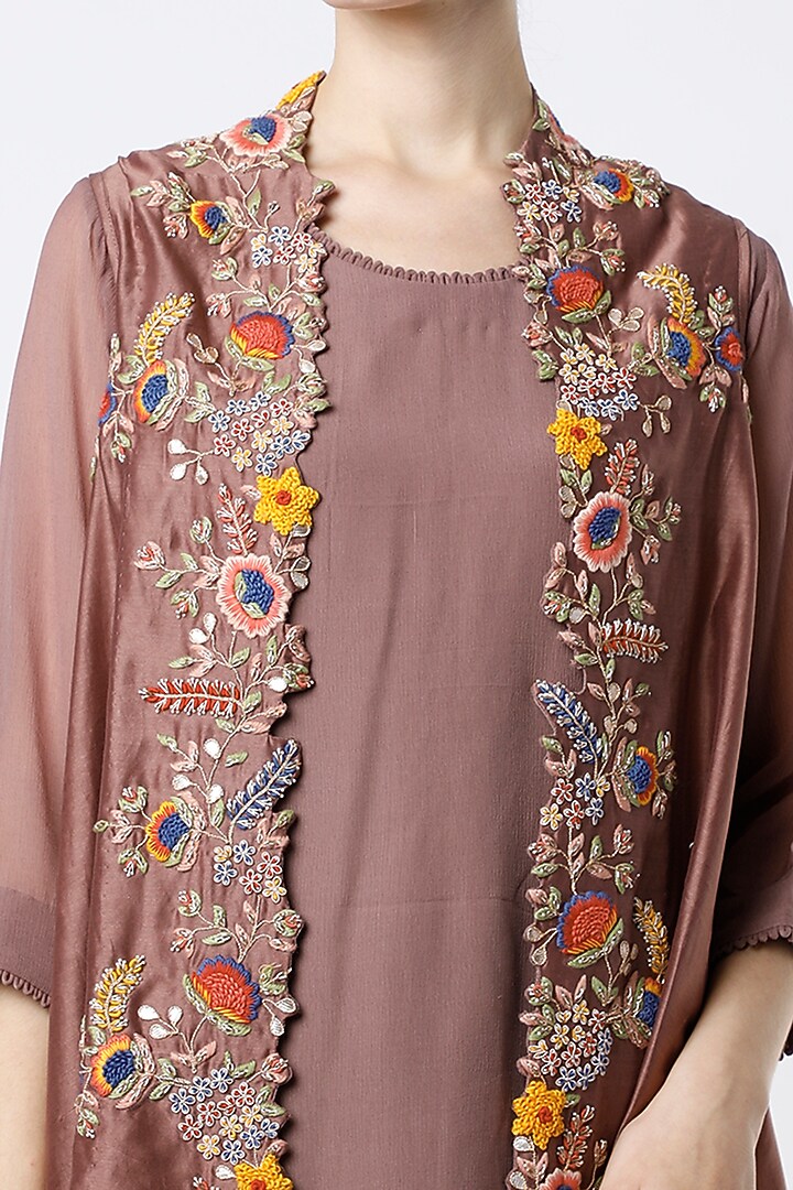 Brown Kurta Set With Cape by USHA BAGRI at Pernia's Pop Up Shop